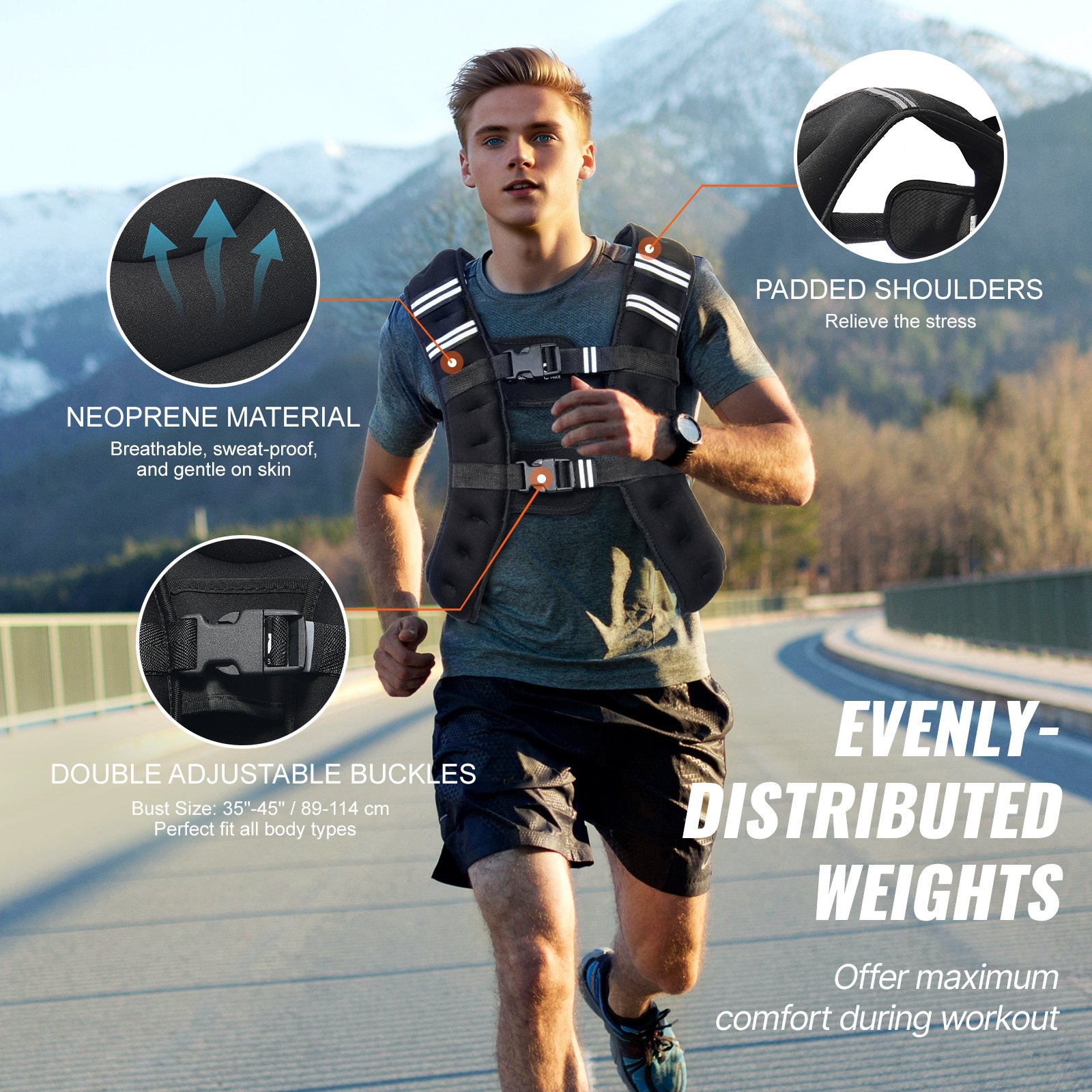 VEVOR Chaleco Lastrado de 7,32 kg con Banda Reflectante, Chaleco Lastrado con Hebilla Ajustable Unisex, Equipo para Entrenamiento de Fuerza, Correr, Trotar, Fitness y Pérdida de Peso, 89-114 cm