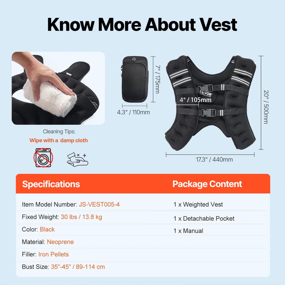 VEVOR Chaleco Lastrado de 9,22 kg con Banda Reflectante, Chaleco Lastrado con Hebilla Ajustable Unisex, Equipo para Entrenamiento de Fuerza, Correr, Trotar, Fitness y Pérdida de Peso, 89-114 cm