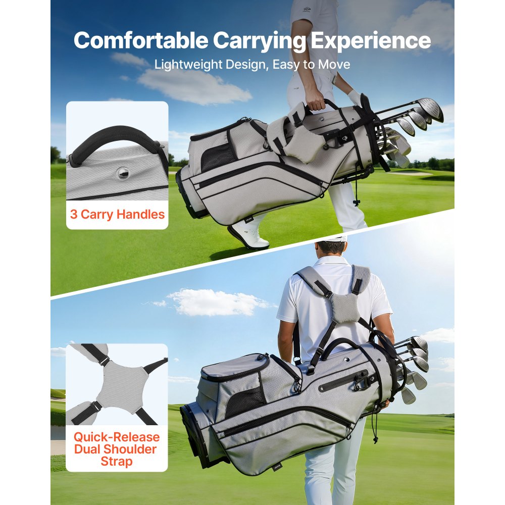 VEOVR Bolsa de Palos de Golf con Divisor Individual de 14 Vías, 7 Bolsillos de Almacenamiento, Bolsa de Golf de Poliéster, con Correas para Hombros, Soporte, Cubierta para Lluvia, para Adultos