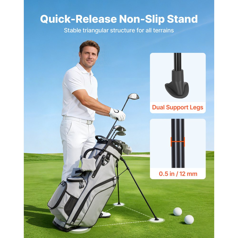 VEOVR Bolsa de Palos de Golf con Divisor Individual de 14 Vías, 7 Bolsillos de Almacenamiento, Bolsa de Golf de Poliéster, con Correas para Hombros, Soporte, Cubierta para Lluvia, para Adultos
