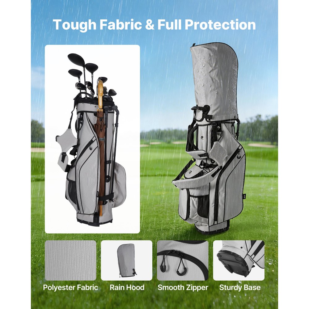 VEOVR Bolsa de Palos de Golf con Divisor Individual de 14 Vías, 7 Bolsillos de Almacenamiento, Bolsa de Golf de Poliéster, con Correas para Hombros, Soporte, Cubierta para Lluvia, para Adultos