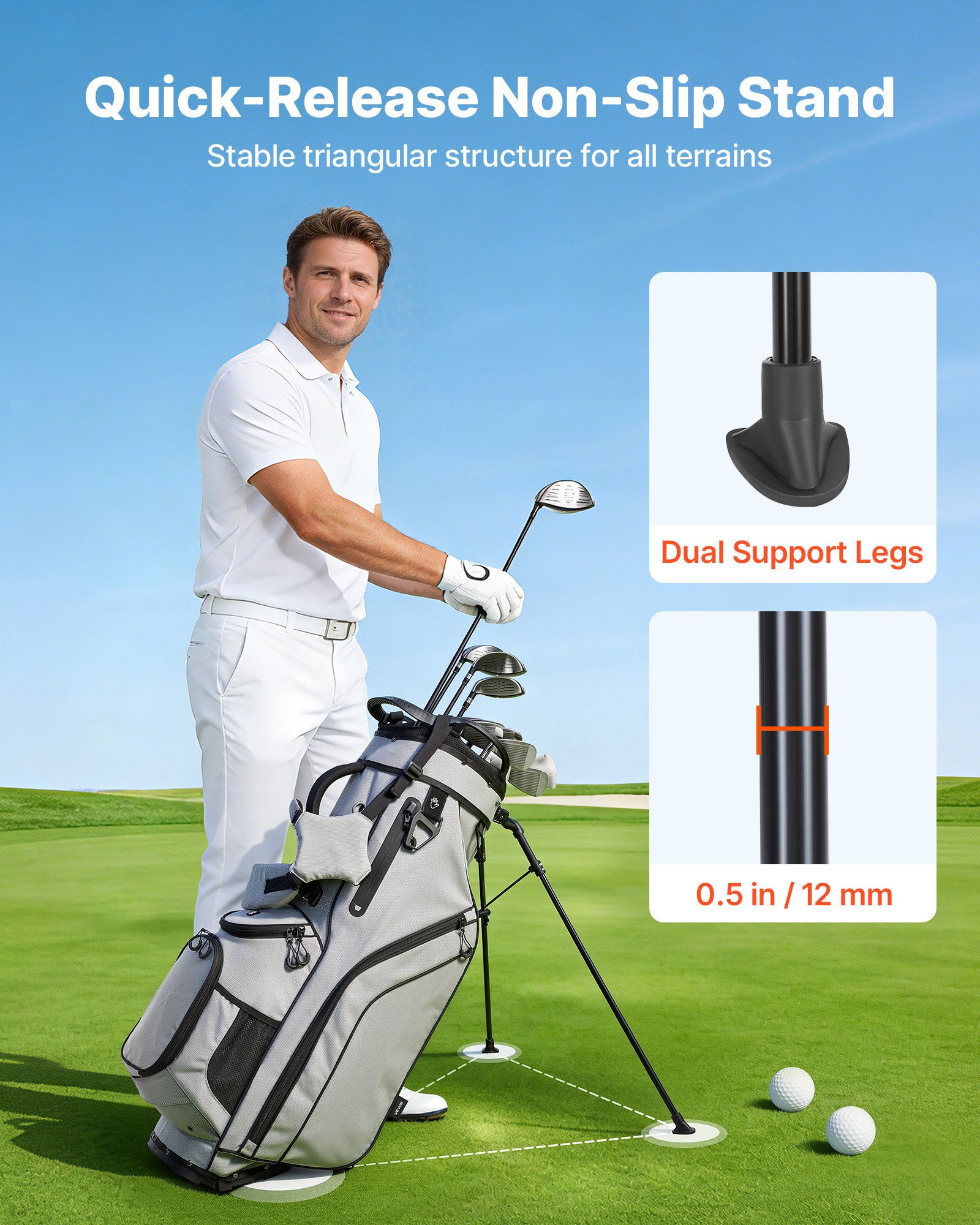 VEOVR Bolsa de Palos de Golf con Divisor Individual de 14 Vías, 7 Bolsillos de Almacenamiento, Bolsa de Golf de Poliéster, con Correas para Hombros, Soporte, Cubierta para Lluvia, para Adultos