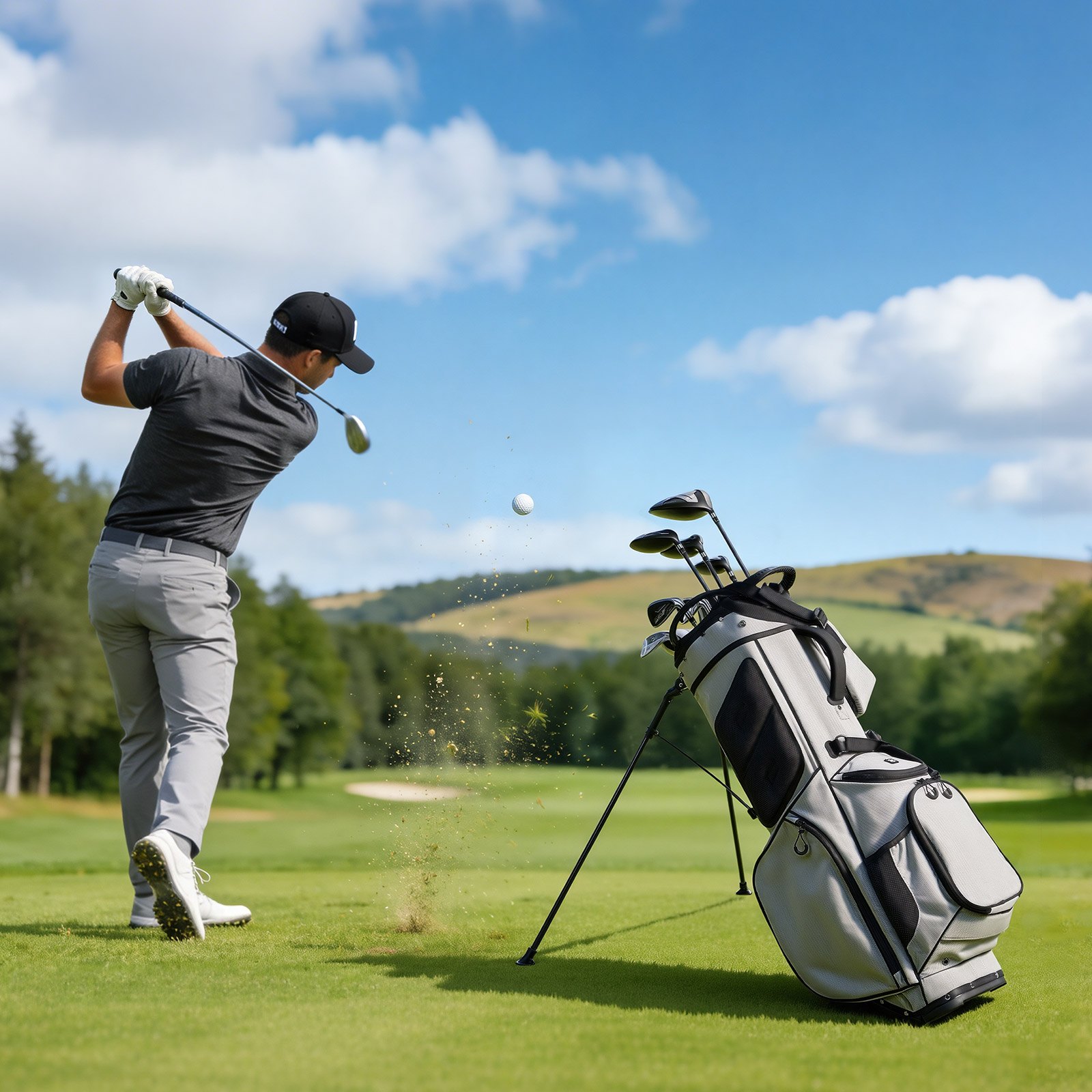 VEOVR Bolsa de Palos de Golf con Divisor Individual de 14 Vías, 7 Bolsillos de Almacenamiento, Bolsa de Golf de Poliéster, con Correas para Hombros, Soporte, Cubierta para Lluvia, para Adultos