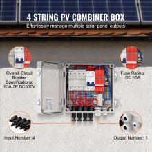 VEVOR Caja de Conexiones Solares Caja Combinadora Fotovoltaica 4 Cuerdas 10 A