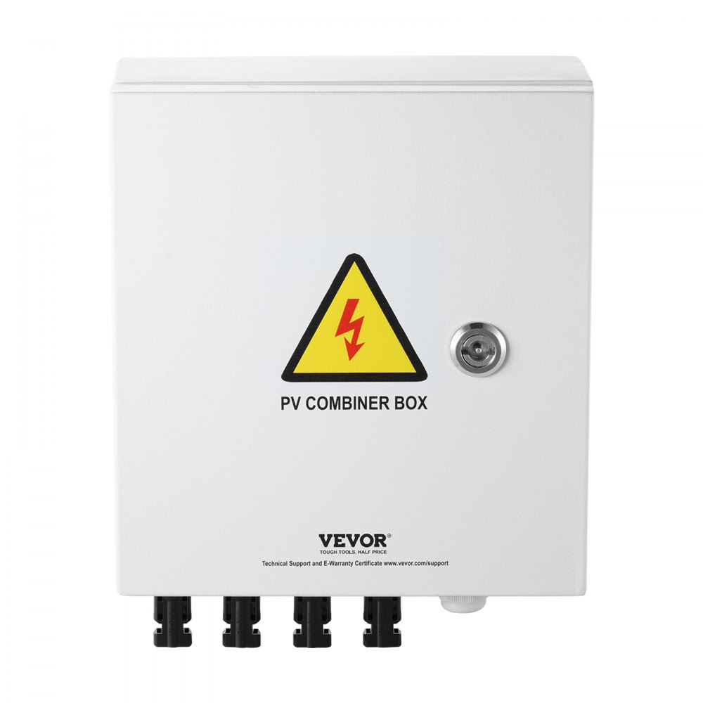 VEVOR Caja Combinadora Fotovoltaica, 4 Cuerdas, Caja Combinadora Solar con Fusible de Corriente Nominal de 15 A Conector Solar, Caja de Acero para Sistema de Panel Solar de Red de Encendido, Apagado