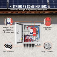 VEVOR Caja de Conexiones Solares Caja Combinadora Fotovoltaica 4 Cuerdas 15 A