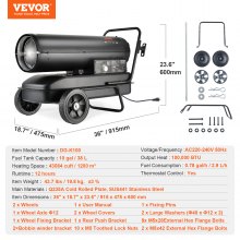 VEVOR Calentador Aire Forzado Tipo Torpedo Queroseno/Diésel 915 x 475 x 600 mm