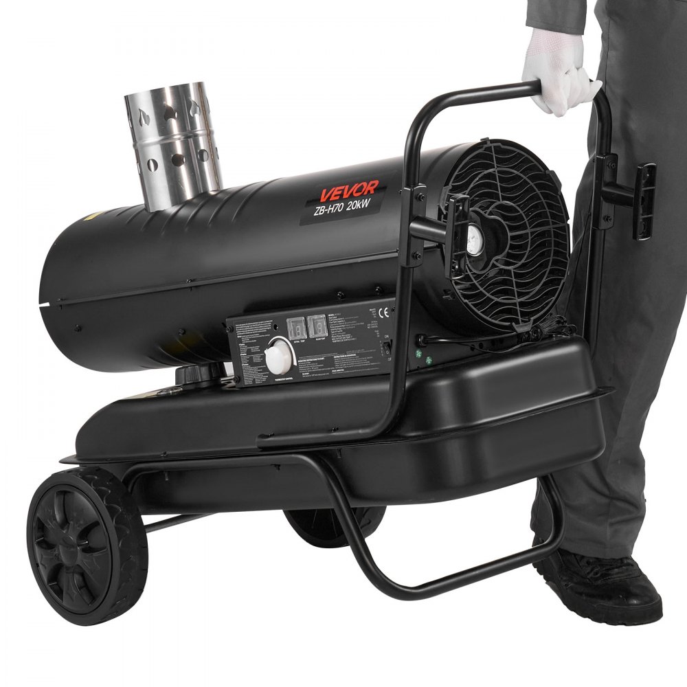 VEVOR Calentador de Aire Forzado de Queroseno Diésel 20 kW, Portátil con Ruedas, con Temperatura Ajustable y Ventilador, a Obras, Garajes, Almacenes, Talleres, Construcción y Exteriores, Negro