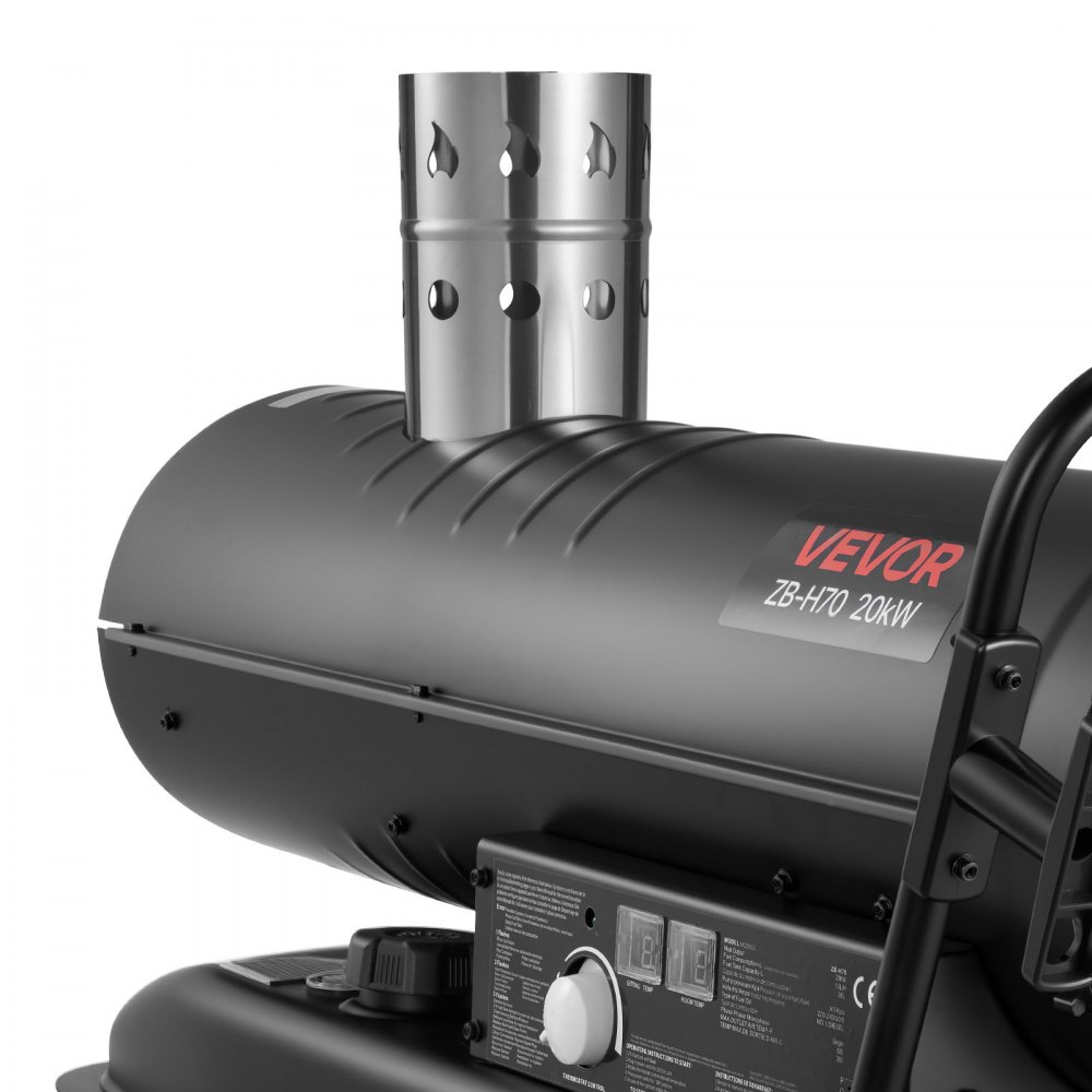 VEVOR Calentador de Aire Forzado de Queroseno Diésel 20 kW, Portátil con Ruedas, con Temperatura Ajustable y Ventilador, a Obras, Garajes, Almacenes, Talleres, Construcción y Exteriores, Negro
