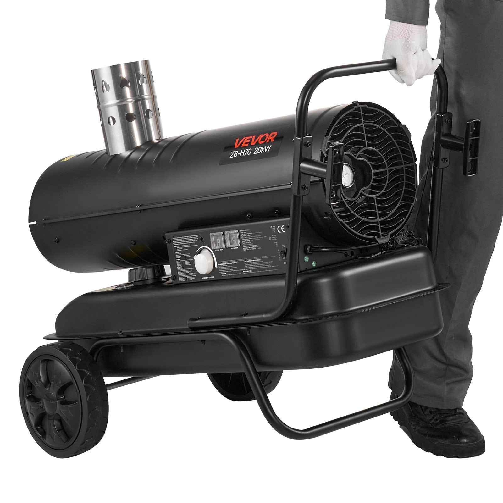 VEVOR Calentador de Aire Forzado de Queroseno Diésel 20 kW, Portátil con Ruedas, con Temperatura Ajustable y Ventilador, a Obras, Garajes, Almacenes, Talleres, Construcción y Exteriores, Negro