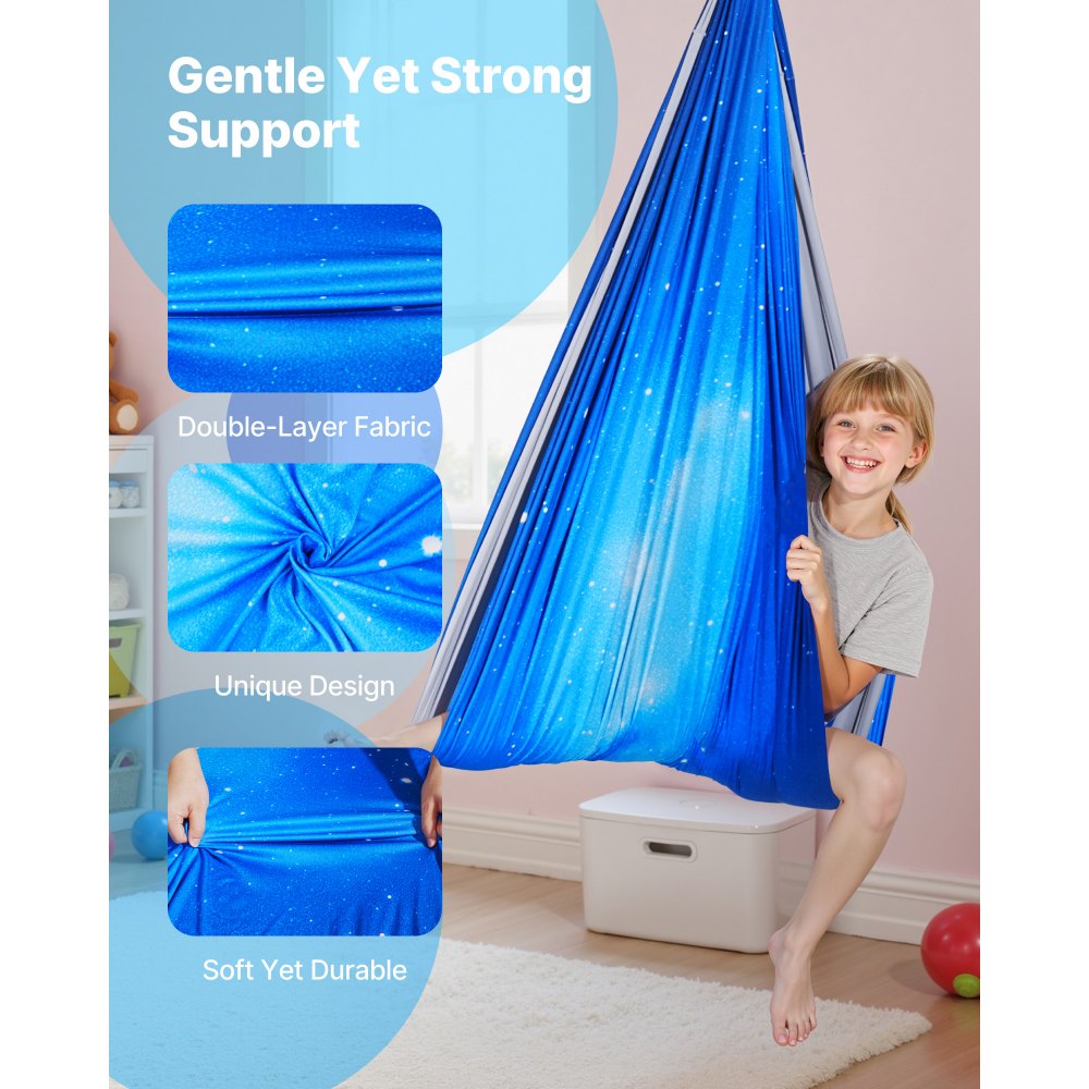 VEVOR Conjunto de Hamaca de Yoga Aérea, Fabricado con Tejido de Doble Capa, con Suspensión Giratoria de 360°, Arnés en Forma de O y Capacidad de Carga Máxima de 136,07 kg, Azul, 1500 x 1500 mm