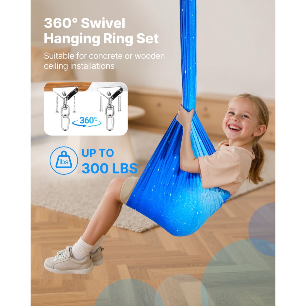 VEVOR Conjunto de Hamaca de Yoga Aérea, Fabricado con Tejido de Doble Capa, con Suspensión Giratoria de 360°, Arnés en Forma de O y Capacidad de Carga Máxima de 136,07 kg, Azul, 1500 x 1500 mm