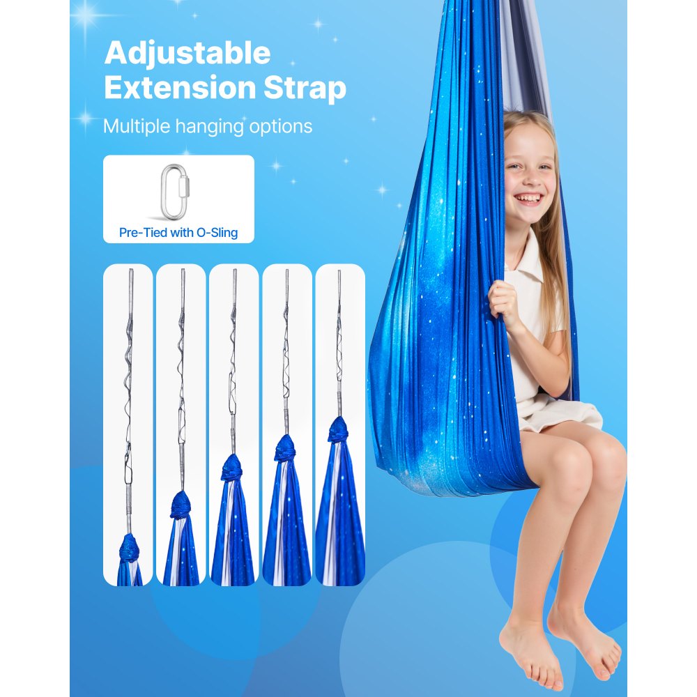 VEVOR Conjunto de Hamaca de Yoga Aérea, Fabricado con Tejido de Doble Capa, con Suspensión Giratoria de 360°, Arnés en Forma de O y Capacidad de Carga Máxima de 136,07 kg, Azul, 1500 x 1500 mm