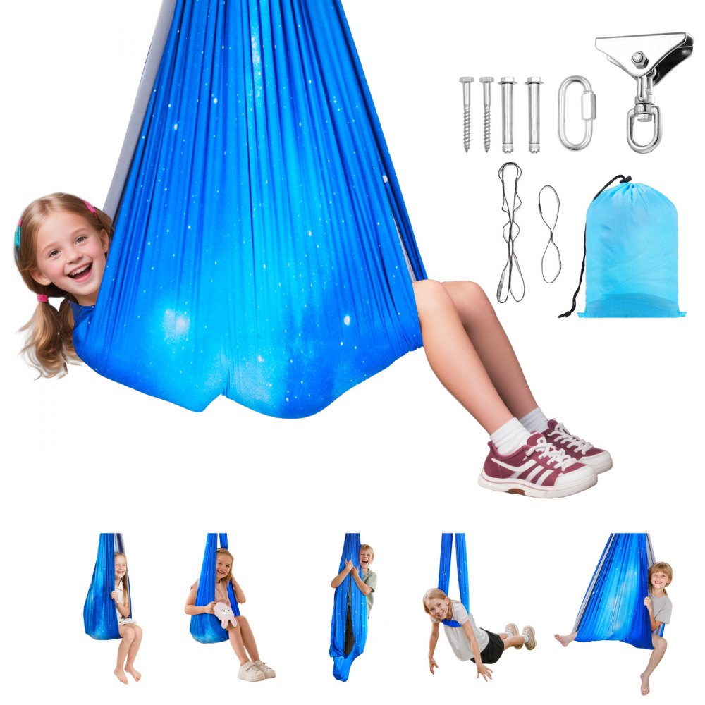 VEVOR Conjunto de Hamaca de Yoga Aérea, Fabricado con Tejido de Doble Capa, con Suspensión Giratoria de 360°, Arnés en Forma de O y Capacidad de Carga Máxima de 136,07 kg, Azul, 1500 x 1500 mm