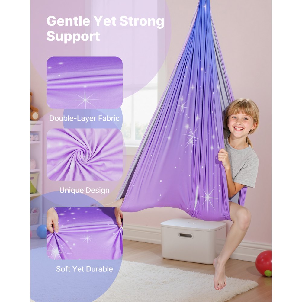 VEVOR Sensory Swing, Double-Layer Fabric Sensorys Hammock, Indoor & Outdoor Sensory Swing with 360° Swivel Hanger, O-Sling, Holds up to 136.07 kg, Adjustable Aerial Yoga, Ceiling Swings for Kids