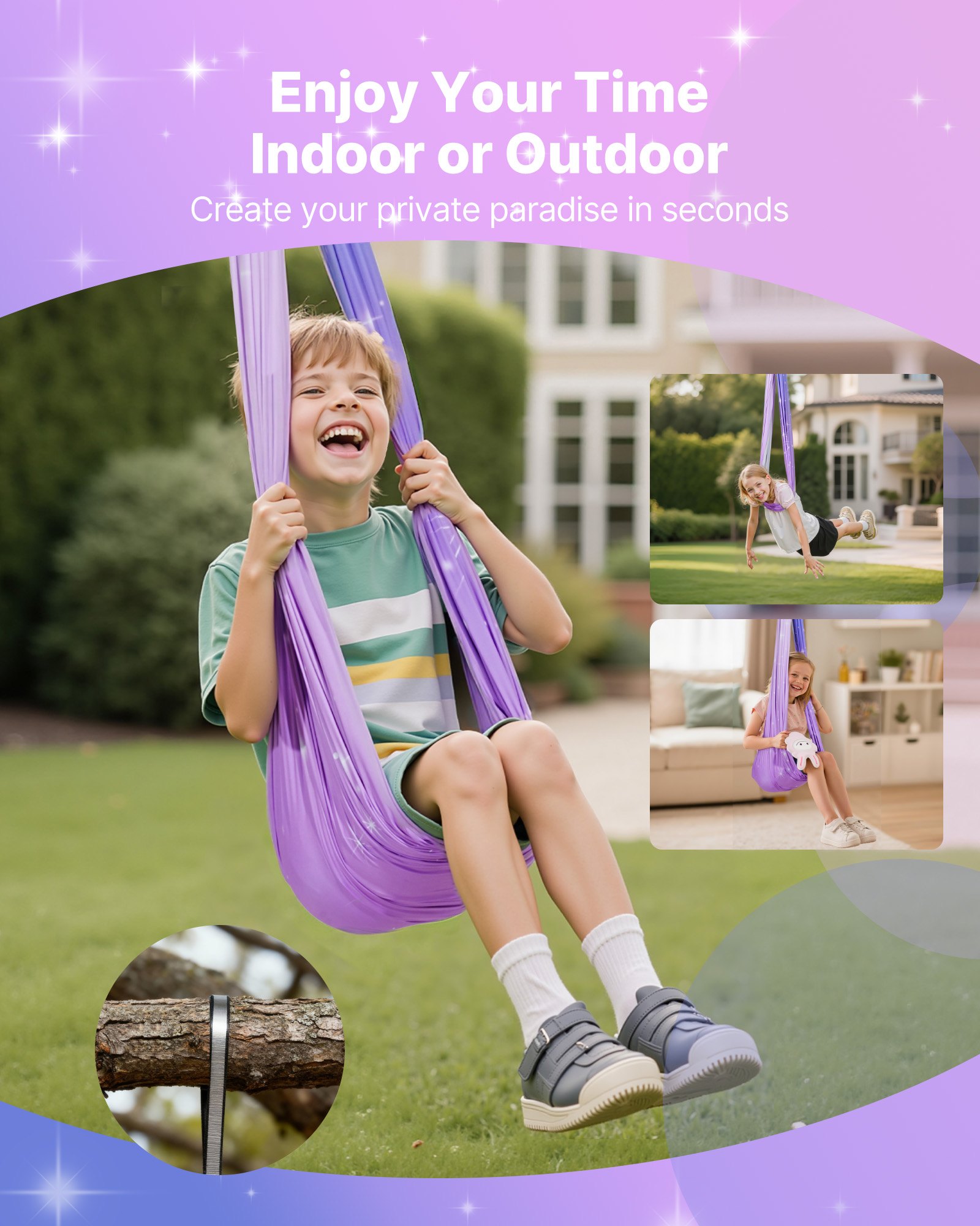 VEVOR Sensory Swing, Double-Layer Fabric Sensorys Hammock, Indoor & Outdoor Sensory Swing with 360° Swivel Hanger, O-Sling, Holds up to 136.07 kg, Adjustable Aerial Yoga, Ceiling Swings for Kids