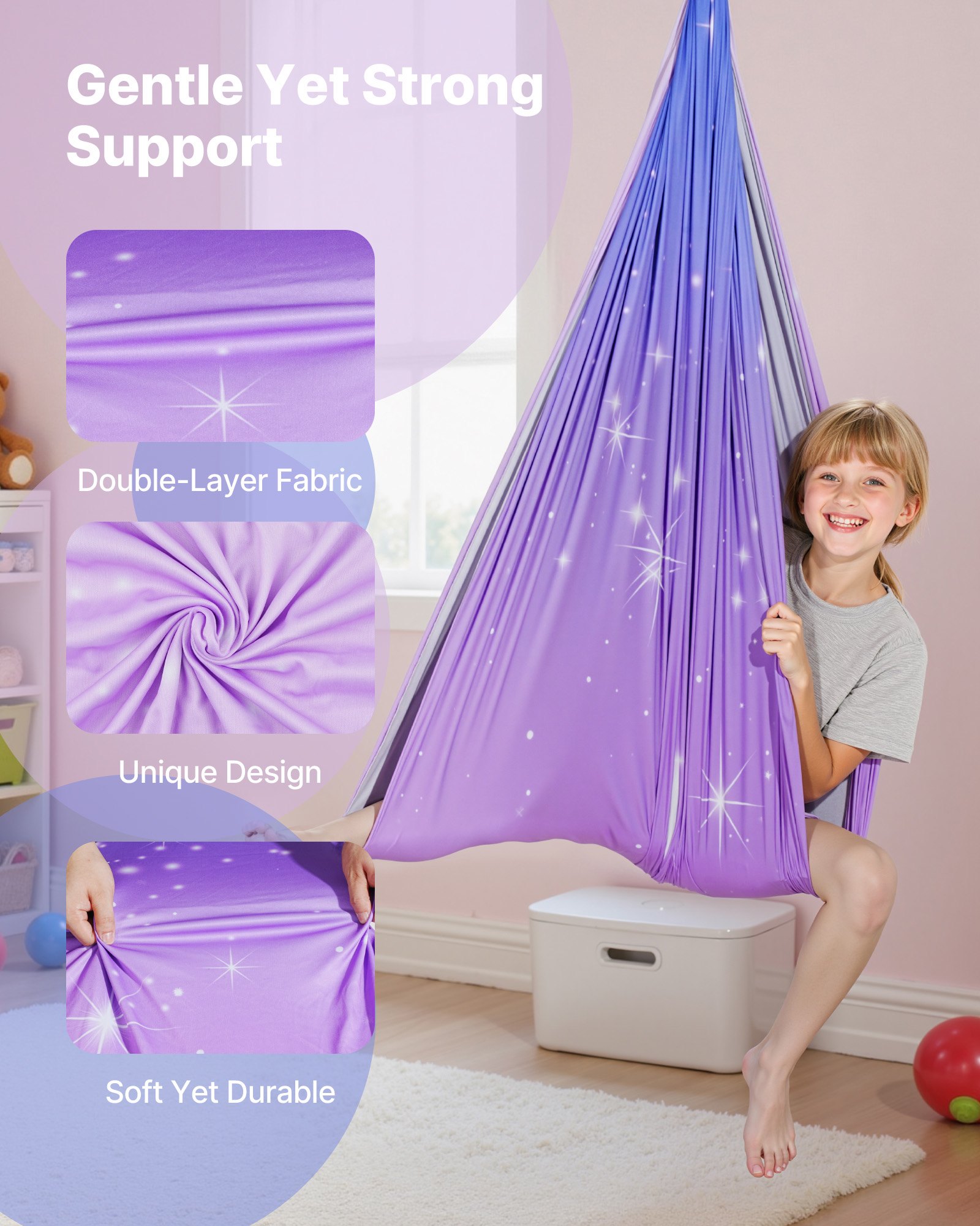VEVOR Conjunto de Hamaca de Yoga Aérea, Fabricado con Tejido de Doble Capa, con Suspensión Giratoria de 360° y Arnés en Forma de O, con Una Capacidad de Carga Máxima de 136,07 kg, Rosa y Azul