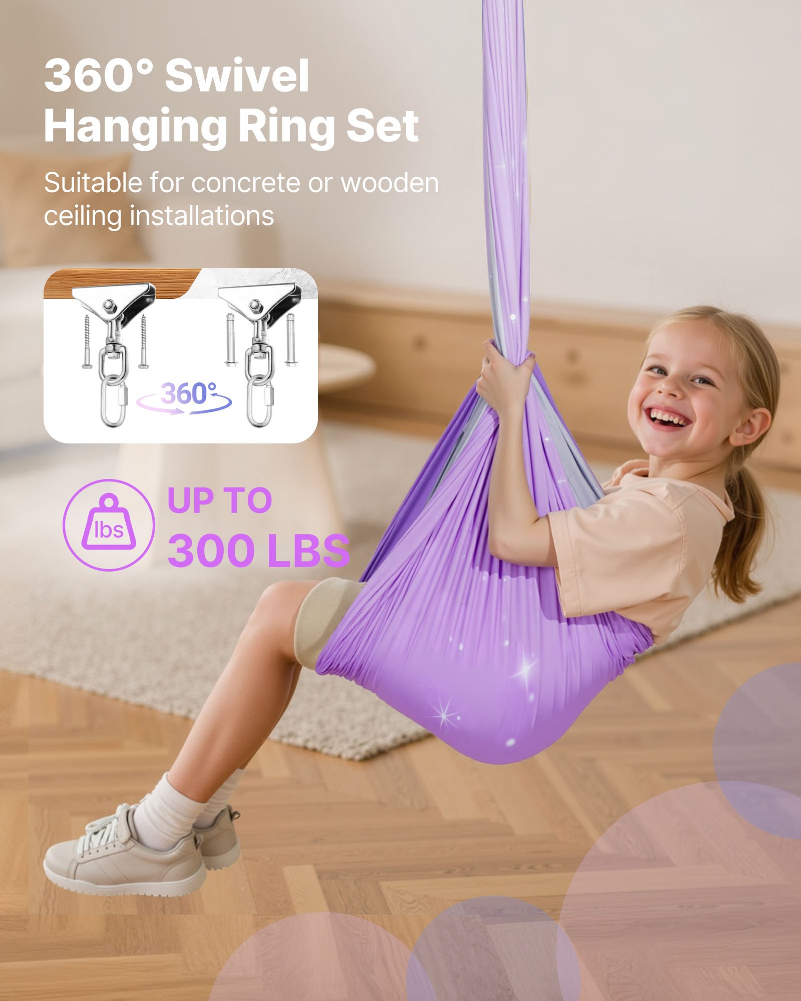 VEVOR Conjunto de Hamaca de Yoga Aérea, Fabricado con Tejido de Doble Capa, con Suspensión Giratoria de 360° y Arnés en Forma de O, con Una Capacidad de Carga Máxima de 136,07 kg, Rosa y Azul