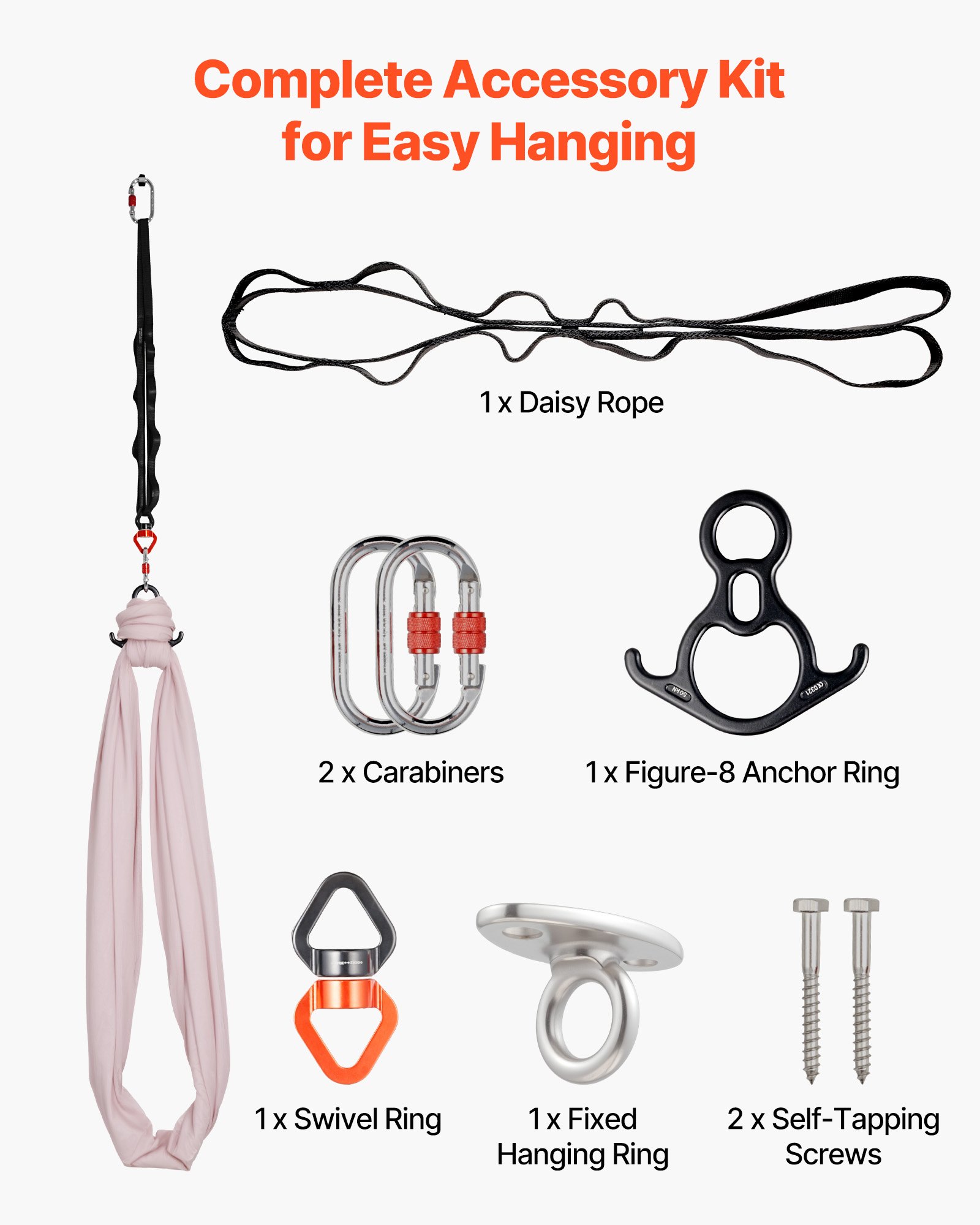 VEVOR Hamaca de Yoga Aérea, Capacidad de Carga 136,07 kg, con Tela de Nailon, Cuerda Tipo Margarita y Bolsa de PE con Cremallera, Doble Función para Ejercicios Antigravedad, Rosa, 2650 x 1490 mm