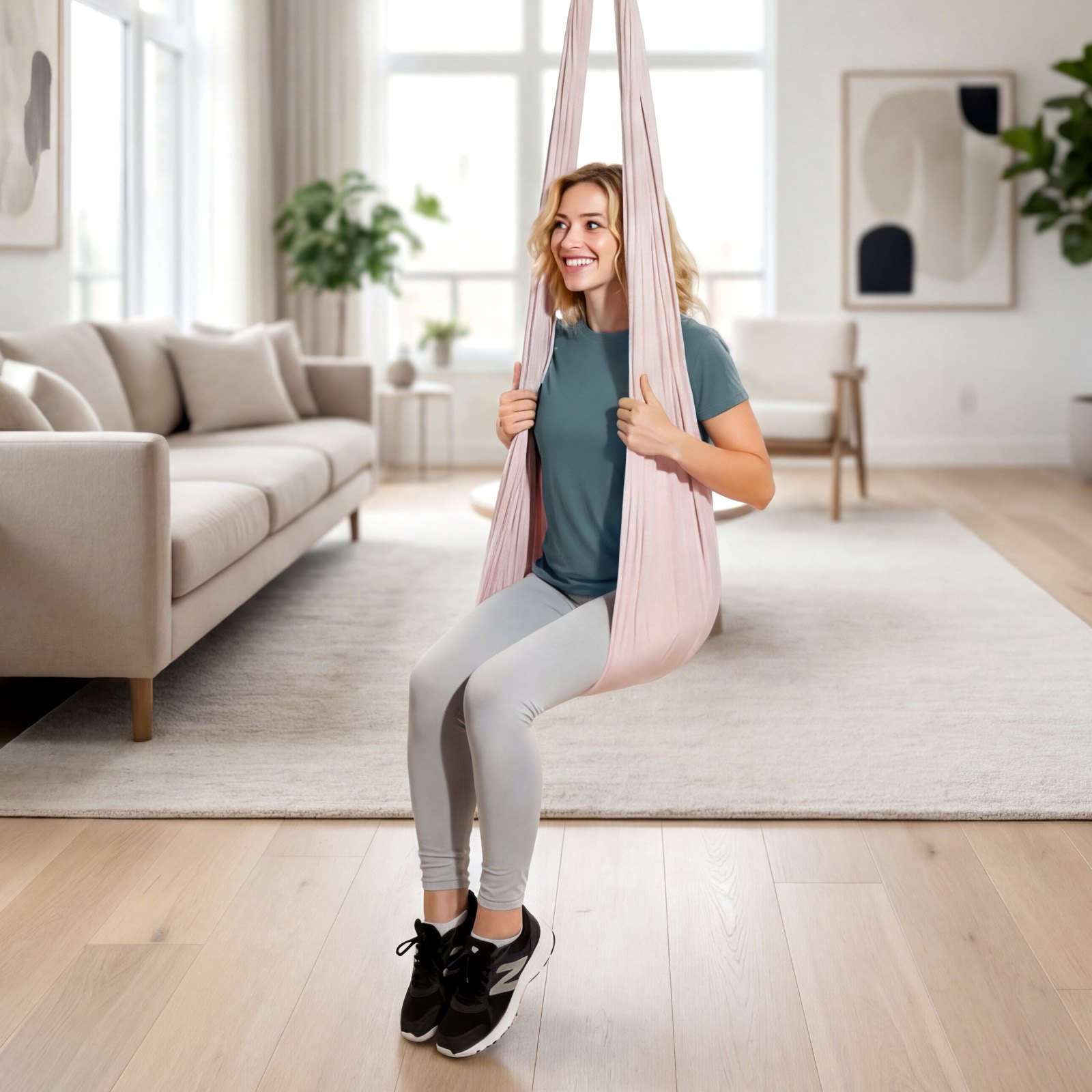 VEVOR Hamaca de Yoga Aérea, Capacidad de Carga 136,07 kg, con Tela de Nailon, Cuerda Tipo Margarita y Bolsa de PE con Cremallera, Doble Función para Ejercicios Antigravedad, Rosa, 2650 x 1490 mm