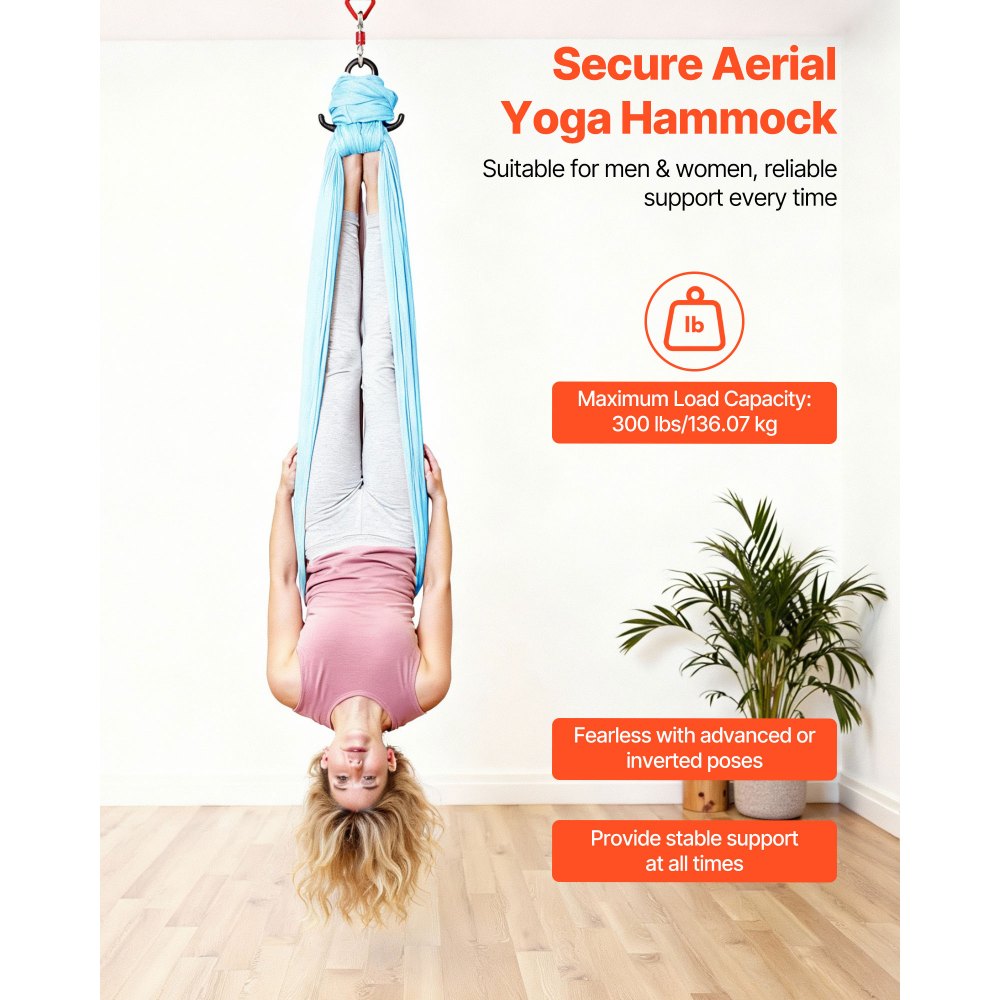VEVOR Hamaca de Yoga Aérea, Capacidad de Carga 136,07 kg, con Tela de Nailon, Cuerda Tipo Margarita y Bolsa PE con Cremallera, Doble Función para Ejercicios, Antigravedad, Azul, 2650 x 1490 mm