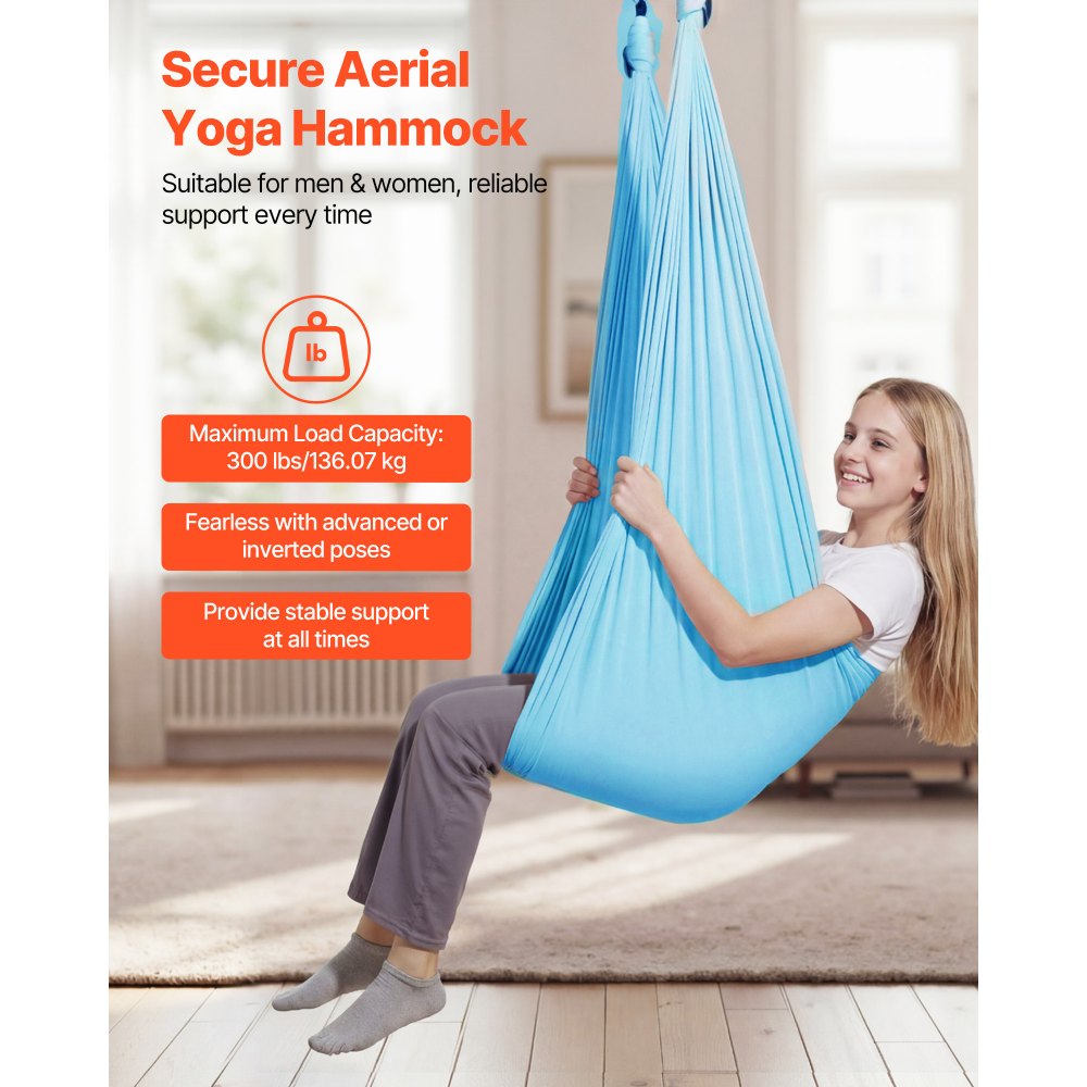 VEVOR Hamaca de Yoga Aérea, Capacidad de Carga 136,07 kg, con Tela de Nailon, Cuerda Tipo Margarita y Bolsa PE con Cremallera, Doble Función para Ejercicios, Antigravedad, Azul, 2650 x 1490 mm