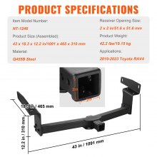 VEVOR Enganche de Remolque Clase 3 Marco de Tubo de Acero Receptor 51,6 x 51,6 mm Compatible con Toyota RAV4 2019-2023, Enganche para Recibir Soporte de Bola, Portaequipajes, Portabicicletas, Negro