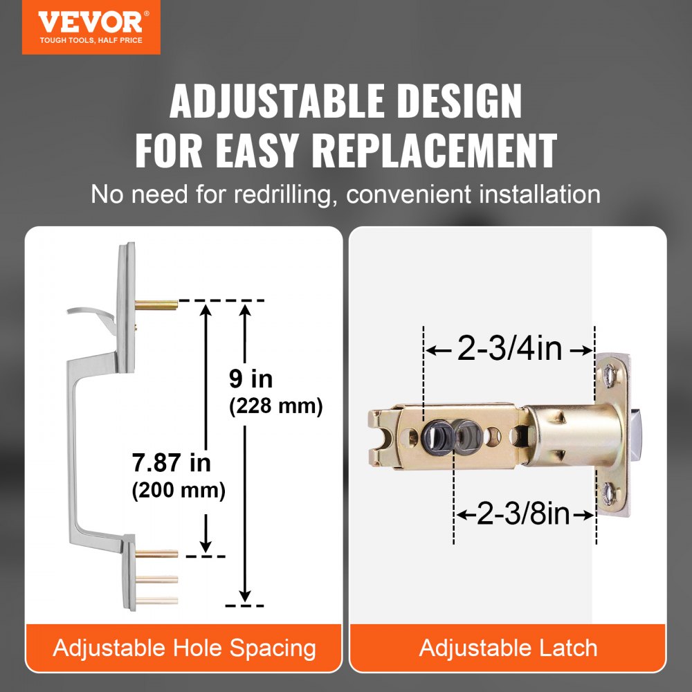 VEVOR Front Door Handle Set, Door Lever 2-3/8 inch to 2-3/4 inch, Zinc Alloy Door Lever Set, Door Hardware, Door Handle, Door Lever 1-3/8 inch to 1-3/4 inch, Suitable Door Thickness
