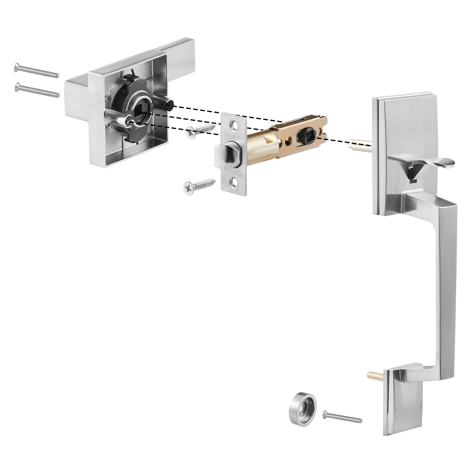 VEVOR Par de Manijas de Puerta de Entrada de Níquel Manija sin Cerradura, Manija Reversible Derecha-izquierda, sin Cerradura, Fácil de Abrir para Puerta de Entrada, Hogar, Oficina, Exterior e Interior