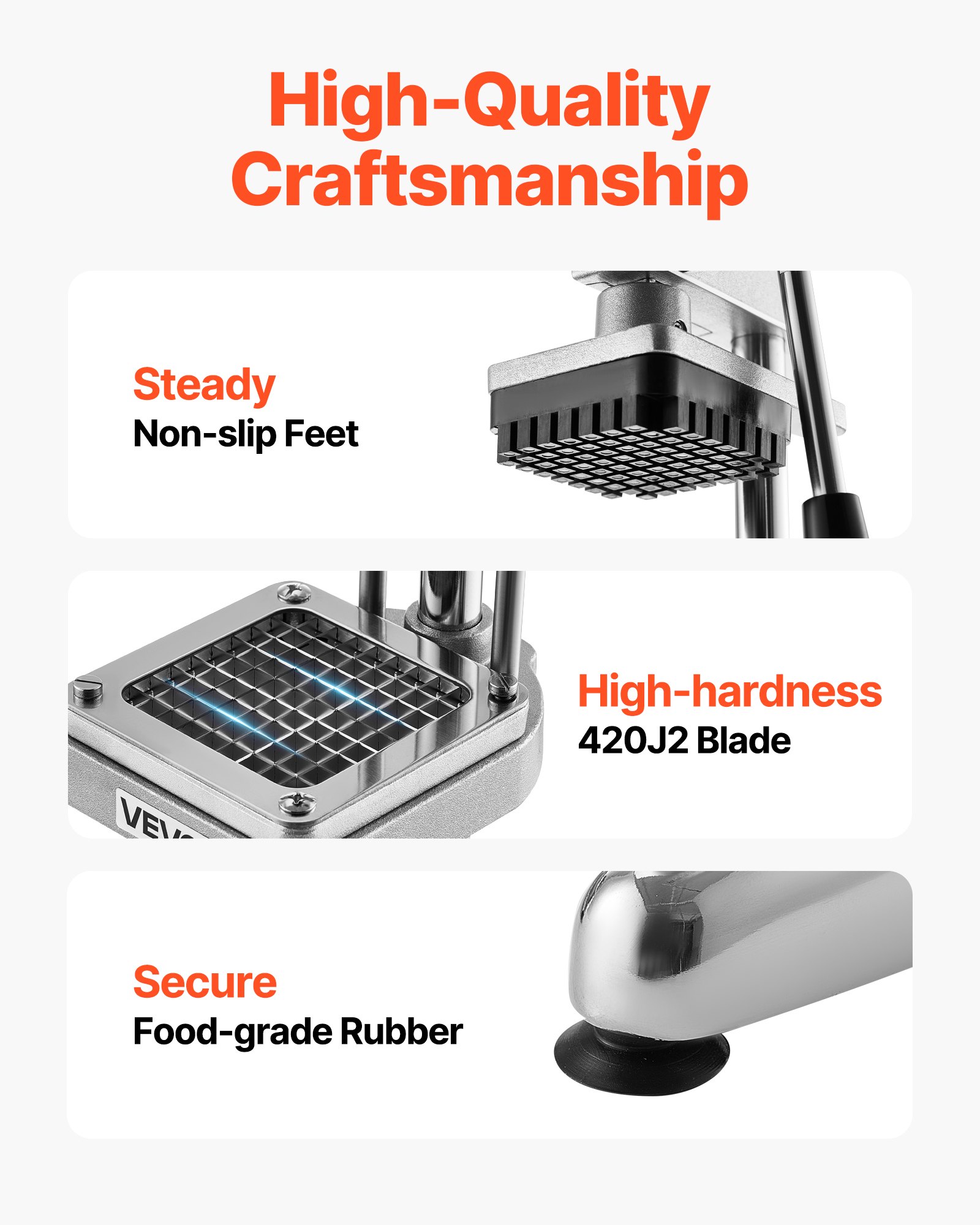 VEVOR Commercial French Fry Cutter, Stainless Steel Vegetable Fruit Chopper with 3 Replacement Blades 12.7mm 9.5mm 6.4mm, Manual Potato Slicer Dicer for Restaurants & Home Kitchen