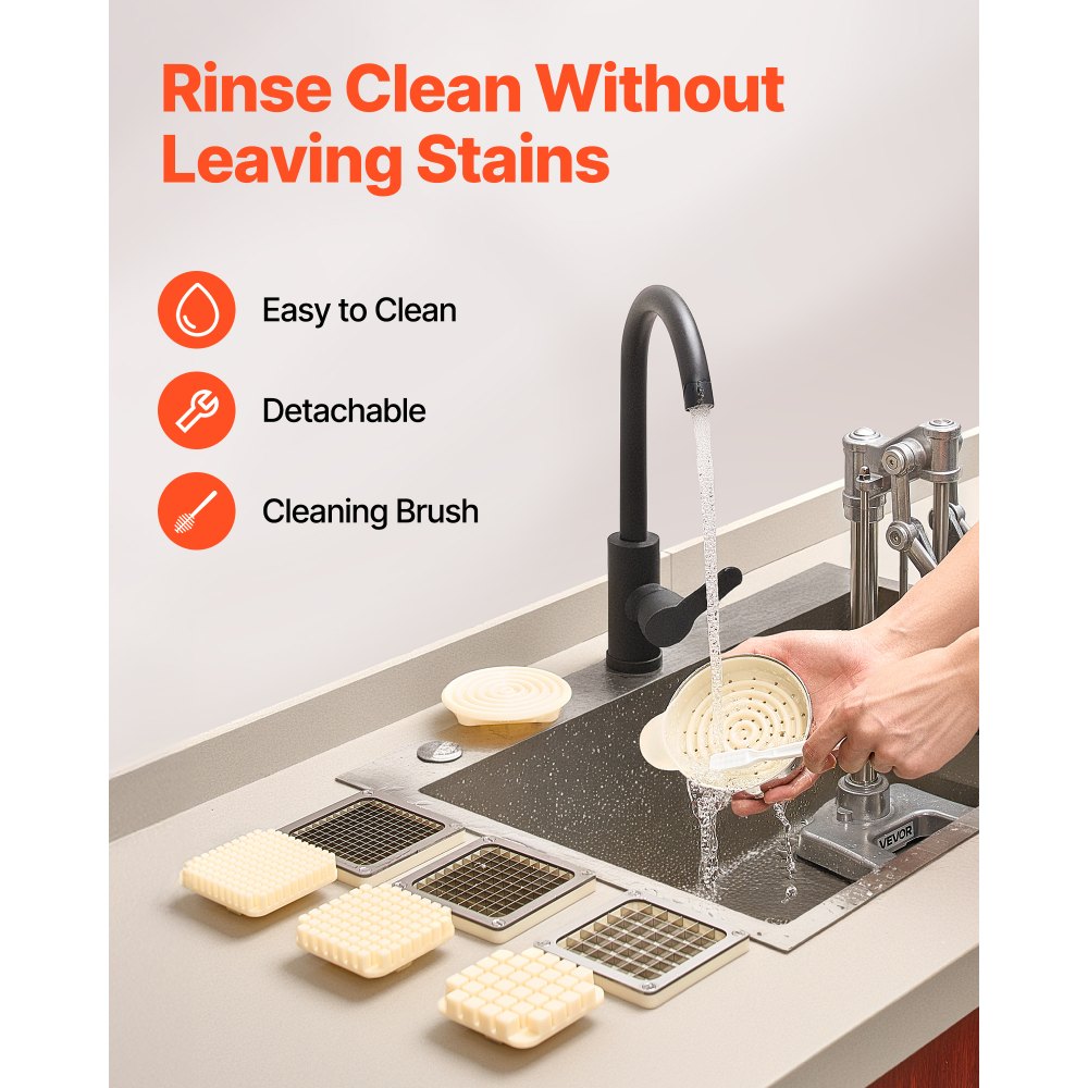 VEVOR Commercial French Fry Cutter, Stainless Steel Vegetable Fruit Chopper with 3 Replacement Blades 12.7mm 9.5mm 6.4mm, and a Juicing Blade, Manual Potato Slicer Dicer for Restaurants & Home Kitchen