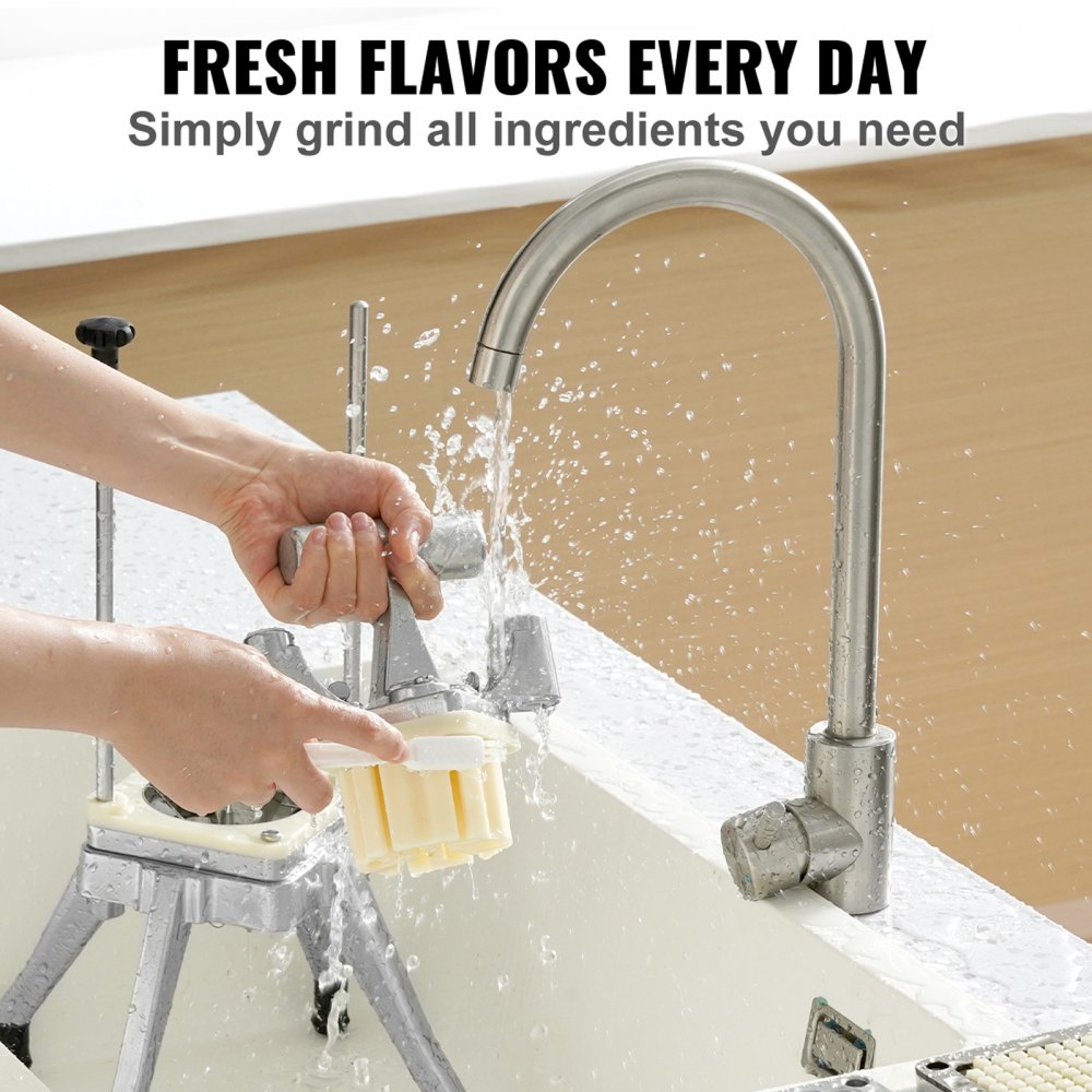 VEVOR Cortador de Verduras de Multifunción Profesional Manual con 4 Cuchillas de Acero Inoxidable 12,7/6,4/9,5 mm y 6 Cuchillas de Repuesto para Rebanar Palitos de Frutas Restaurante de Cocina