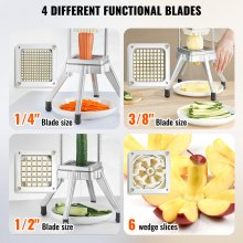 VEVOR Picadora Manual Profesional de Patatas Fritas Cortador Multifunción de Verduras 4 Cuchillas de Acero Inoxidable Cortador de 6 Cuñas Rodajas de Patata Palitos de Fruta para Cocinas Restaurantes