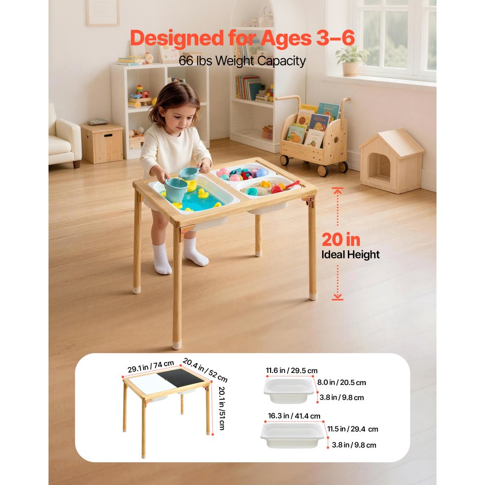 VEVOR Mesa Sensorial para Niños Plegable, Mesa de Madera de Actividades Infantil, con Tablerode Dibujo de Doble Cara Cajas de Almacenamiento, Multifuncional para Juegos Educación Exploración de Niños