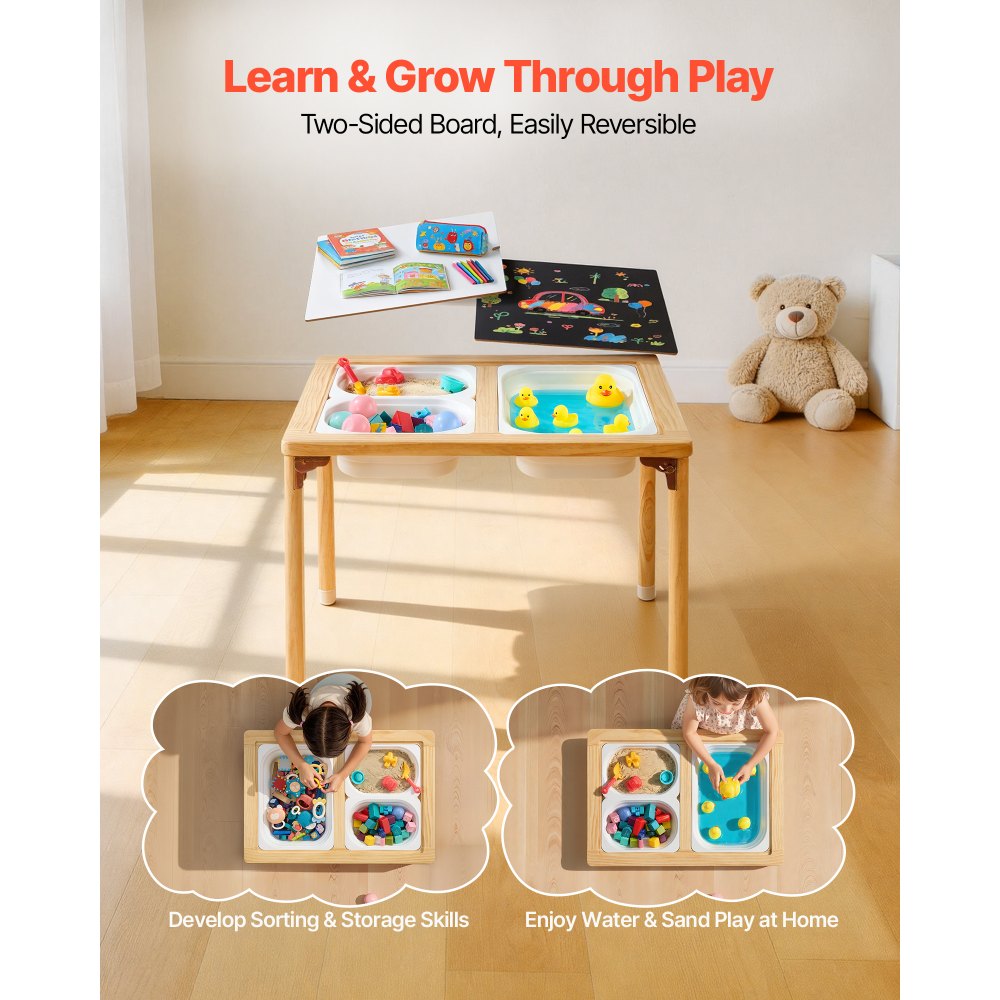 VEVOR Mesa Sensorial para Niños Plegable, Mesa de Madera de Actividades Infantil, con Tablerode Dibujo de Doble Cara Cajas de Almacenamiento, Multifuncional para Juegos Educación Exploración de Niños