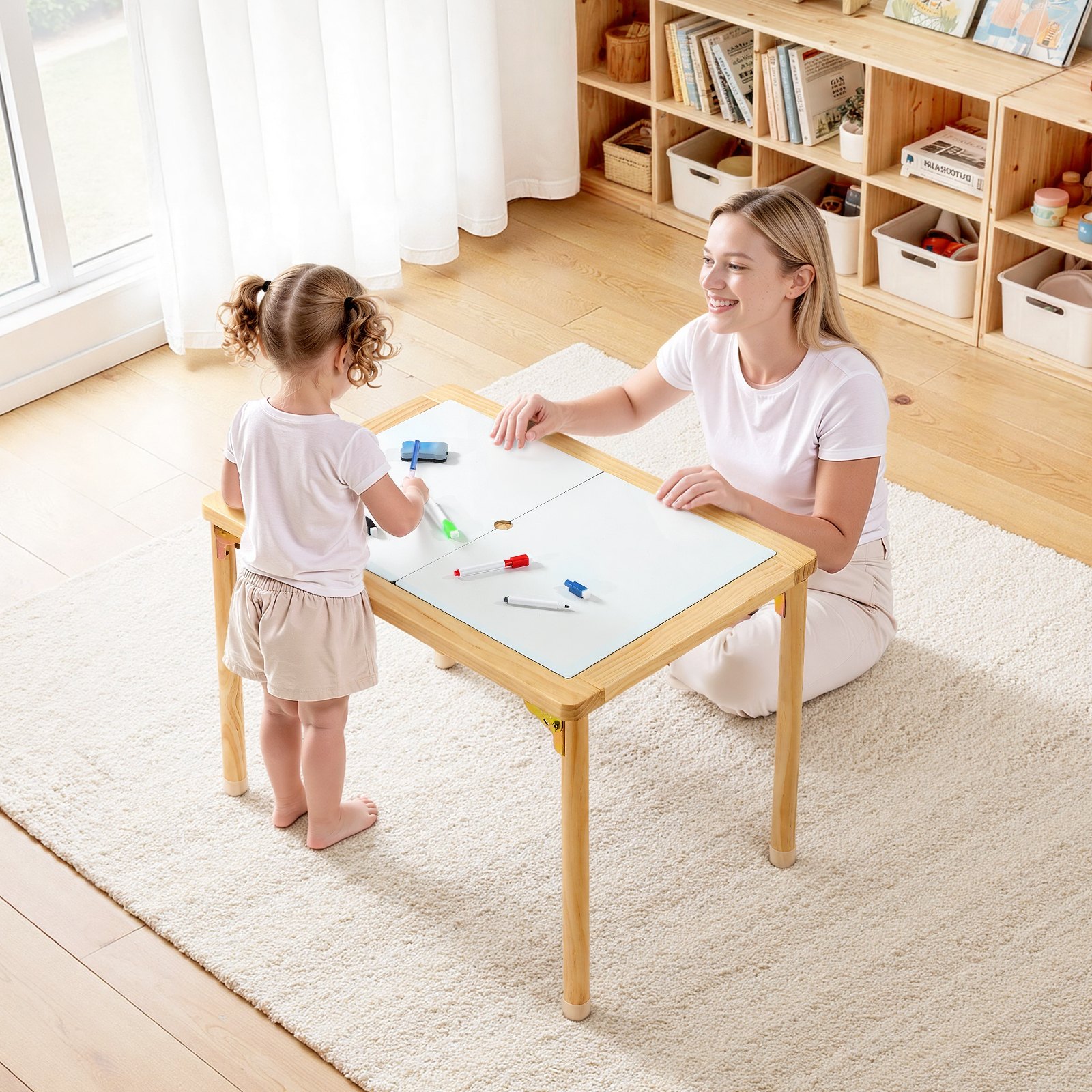VEVOR Mesa Sensorial para Niños Plegable, Mesa de Madera de Actividades Infantil, con Tablerode Dibujo de Doble Cara Cajas de Almacenamiento, Multifuncional para Juegos Educación Exploración de Niños