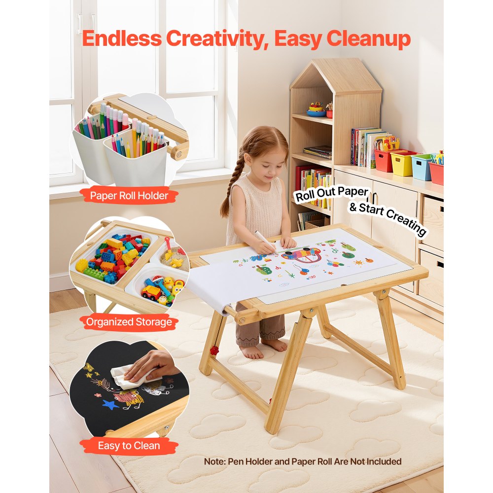 VEVOR Mesa Sensorial Infantil, Mesa de Madera de Actividades para Niños, con Tablero de Doble Cara y Cajas de Almacenamiento, Caballete Multifuncional para Niños, para Juegos de Agua y Arena Dibujar