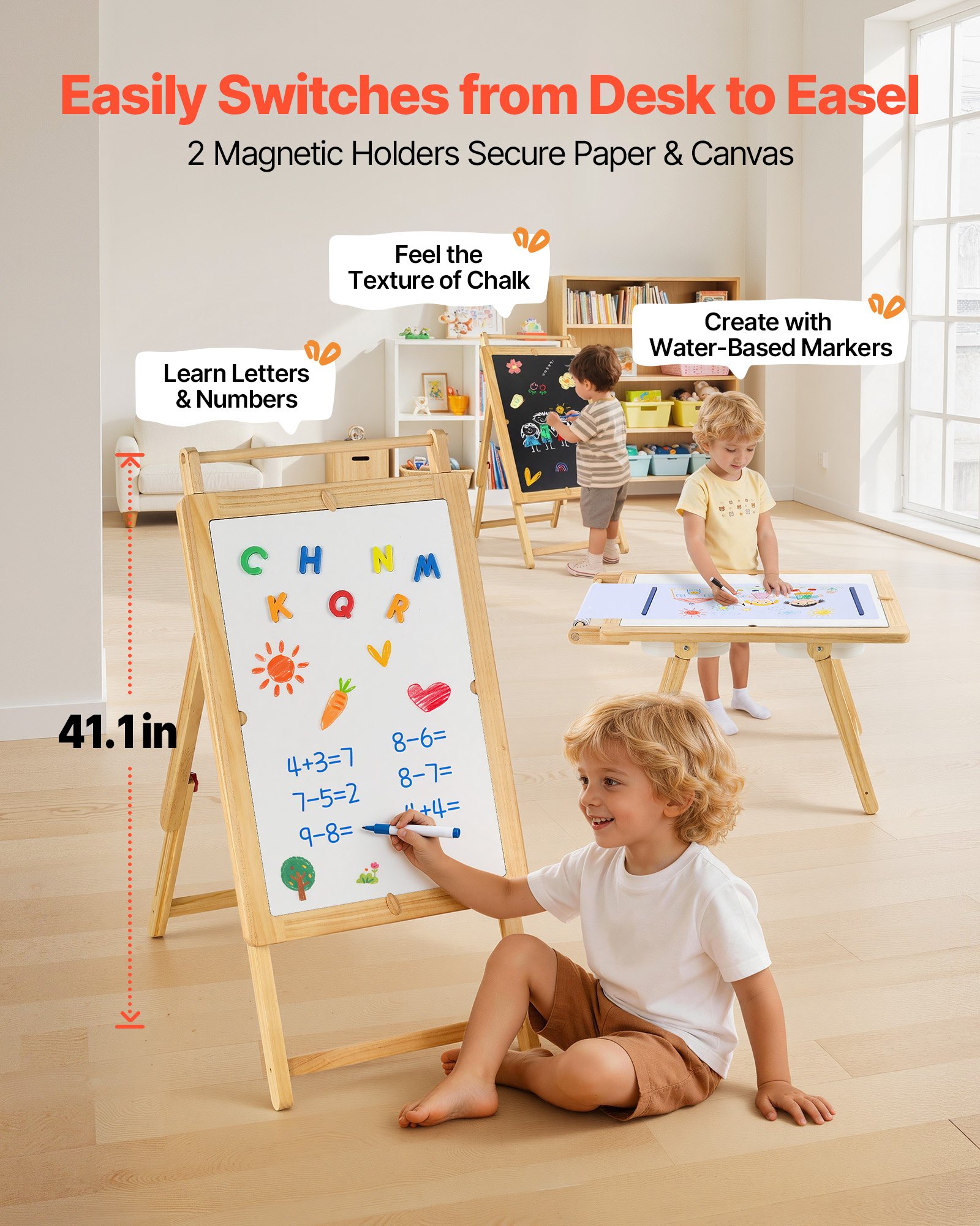 VEVOR Mesa Sensorial Infantil, Mesa de Madera de Actividades para Niños, con Tablero de Doble Cara y Cajas de Almacenamiento, Caballete Multifuncional para Niños, para Juegos de Agua y Arena Dibujar