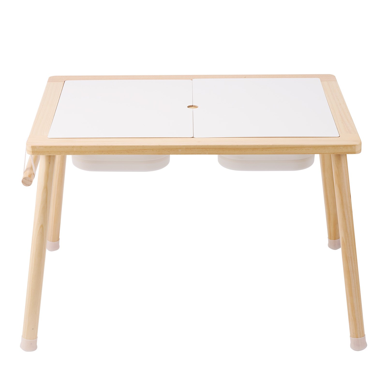 VEVOR Mesa Sensorial de Madera para Niños, Mesa de Actividades con 3 Contenedores de Almacenamiento Plegables y Soporte para Rollos de Papel, Mesa Sensorial de Agua y Arena para Juegos para Niños