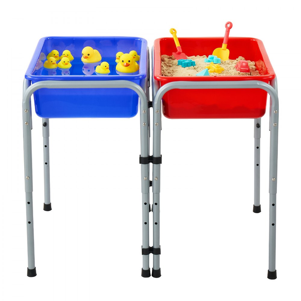 VEVOR Mesa Sensorial Infantil, Mesa de Juego de Agua y Arena para Niños de 3-6 Años, 3 Alturas Ajustables, 2 Cajas Desmontables, Patas Antideslizantes, Acero al Carbono, para Actividades al Aire Libre