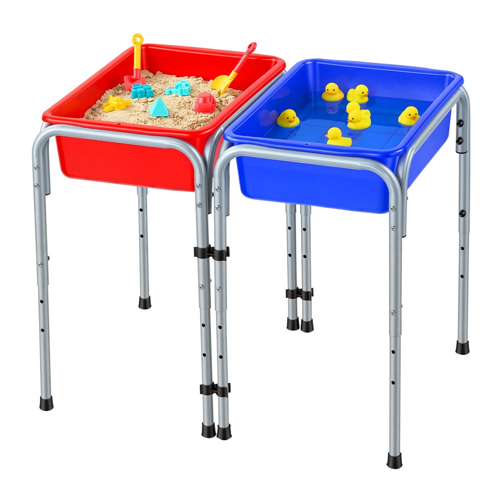 VEVOR Mesa Sensorial Infantil, Mesa de Juego de Agua y Arena para Niños de 3-6 Años, 3 Alturas Ajustables, 2 Cajas Desmontables, Patas Antideslizantes, Acero al Carbono, para Actividades al Aire Libre