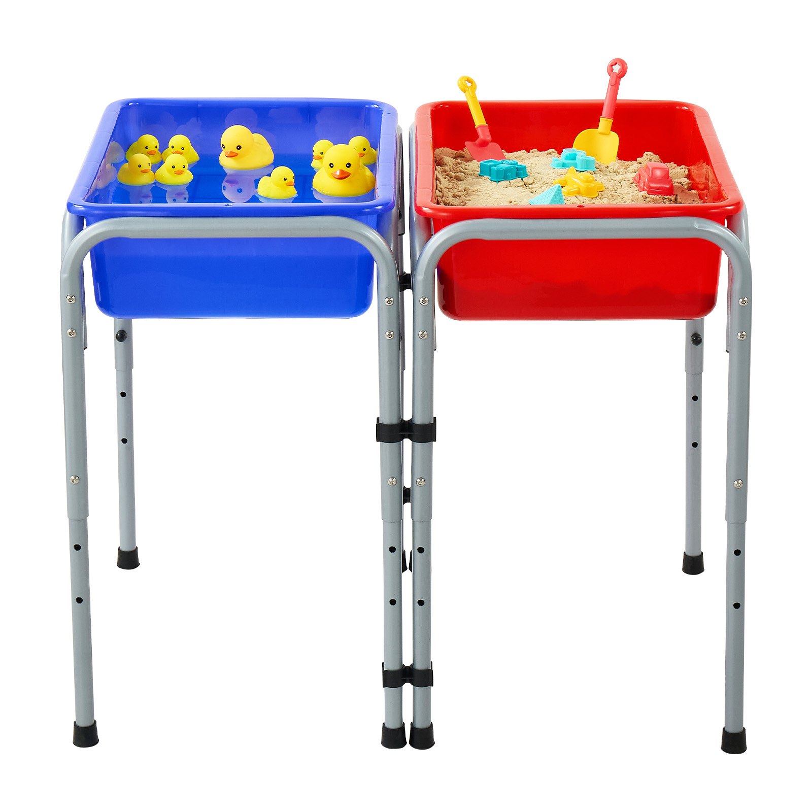 VEVOR Mesa Sensorial Infantil, Mesa de Juego de Agua y Arena para Niños de 3-6 Años, 3 Alturas Ajustables, 2 Cajas Desmontables, Patas Antideslizantes, Acero al Carbono, para Actividades al Aire Libre