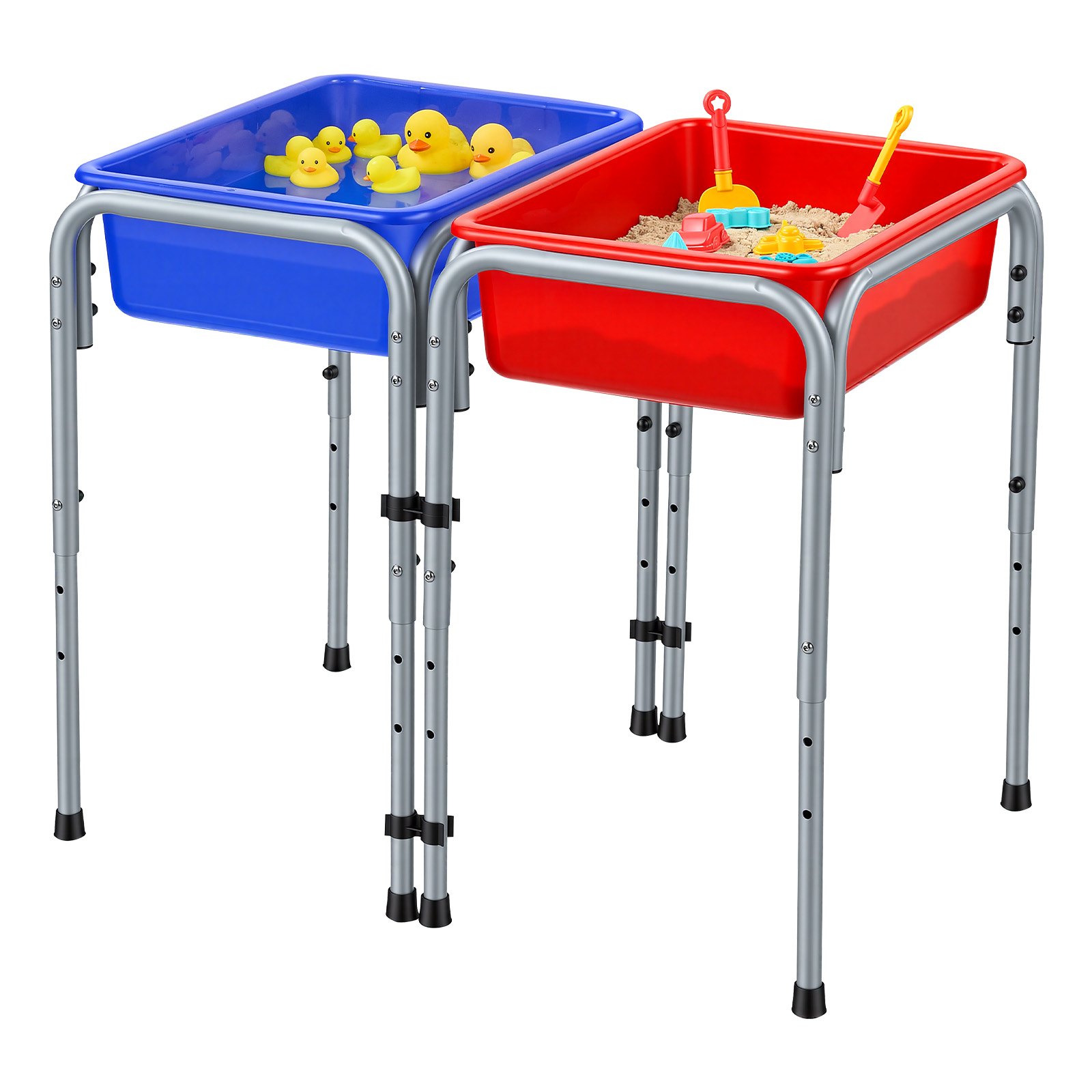 VEVOR Mesa Sensorial Infantil, Mesa de Juego de Agua y Arena para Niños de 3-6 Años, 3 Alturas Ajustables, 2 Cajas Desmontables, Patas Antideslizantes, Acero al Carbono, para Actividades al Aire Libre
