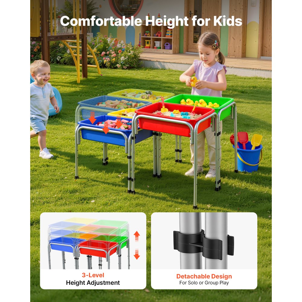 VEVOR Mesa Sensorial Infantil, Juegos de Agua y Arena para Niños de 3-6 Años, Altura Ajustable, Patas Antideslizantes, 4 Cajas Desmontables, Marco de Acero al Carbono, Mesa para Exploración Educación