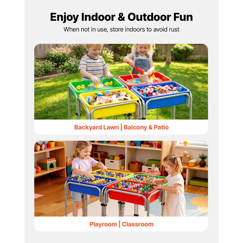 VEVOR Mesa Sensorial Infantil, Juegos de Agua y Arena para Niños de 3-6 Años, Altura Ajustable, Patas Antideslizantes, 4 Cajas Desmontables, Marco de Acero al Carbono, Mesa para Exploración Educación