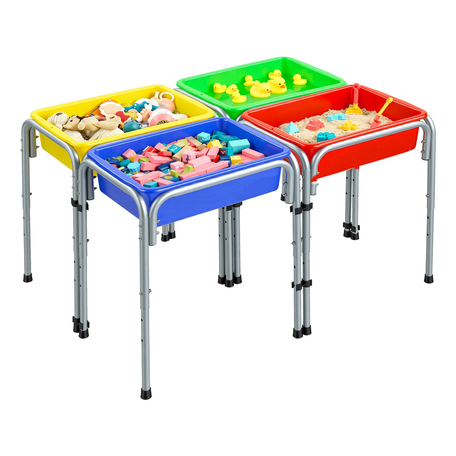 VEVOR Mesa Sensorial Infantil, Juegos de Agua y Arena para Niños de 3-6 Años, Altura Ajustable, Patas Antideslizantes, 4 Cajas Desmontables, Marco de Acero al Carbono, Mesa para Exploración Educación