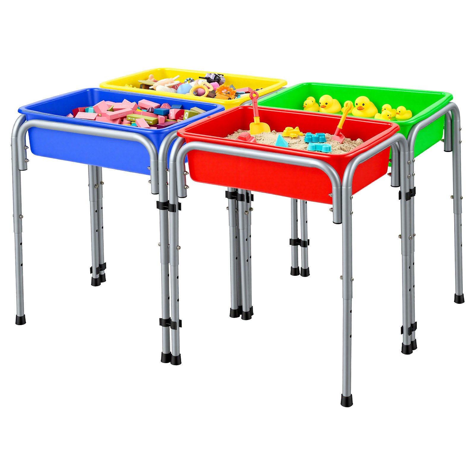 VEVOR Mesa Sensorial Infantil, Juegos de Agua y Arena para Niños de 3-6 Años, Altura Ajustable, Patas Antideslizantes, 4 Cajas Desmontables, Marco de Acero al Carbono, Mesa para Exploración Educación