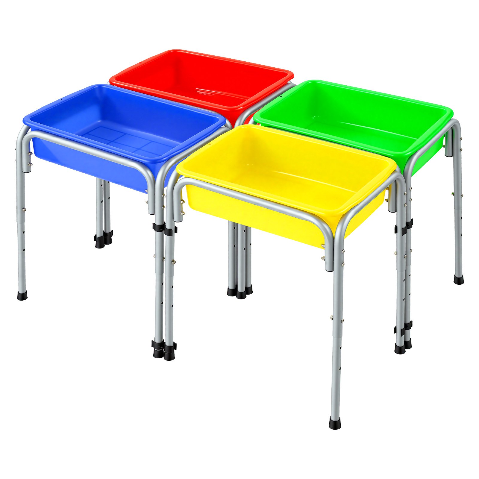 VEVOR Mesa Sensorial Infantil, Juegos de Agua y Arena para Niños de 3-6 Años, Altura Ajustable, Patas Antideslizantes, 4 Cajas Desmontables, Marco de Acero al Carbono, Mesa para Exploración Educación
