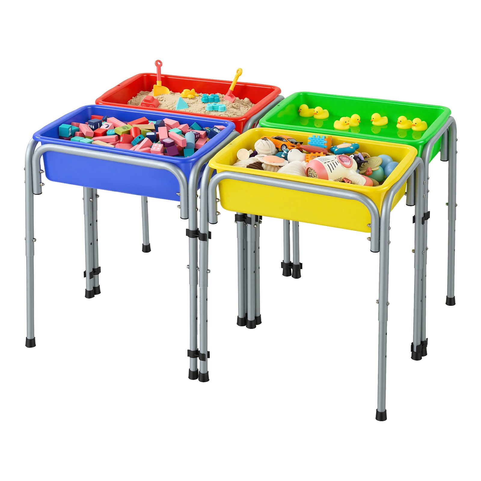 VEVOR Mesa Sensorial Infantil, Juegos de Agua y Arena para Niños de 3-6 Años, Altura Ajustable, Patas Antideslizantes, 4 Cajas Desmontables, Marco de Acero al Carbono, Mesa para Exploración Educación