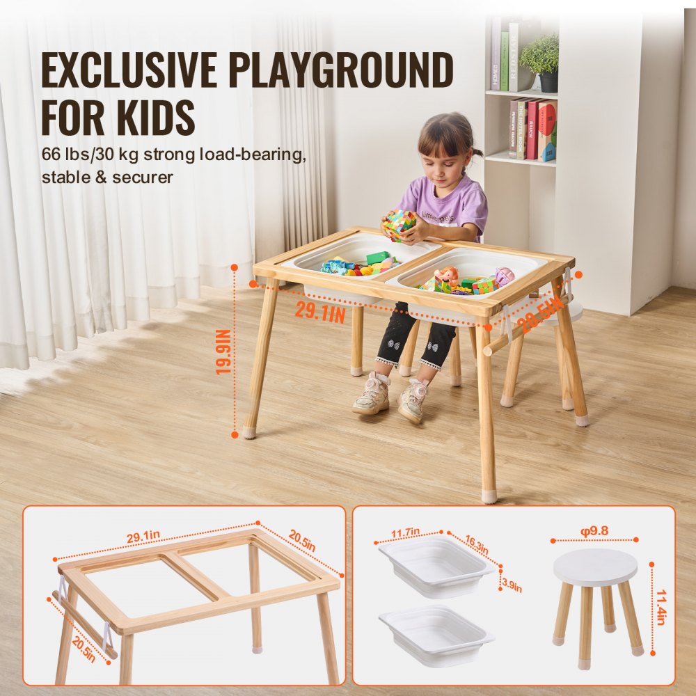 VEVOR Mesa y Sillas Sensoriales para Niños, Mesa de Actividades con 2 Taburetes, 2 Contenedores de Almacenamiento y Soporte para Rollos de Papel, Mesa Sensorial de Agua y Arena para Juegos para Niños